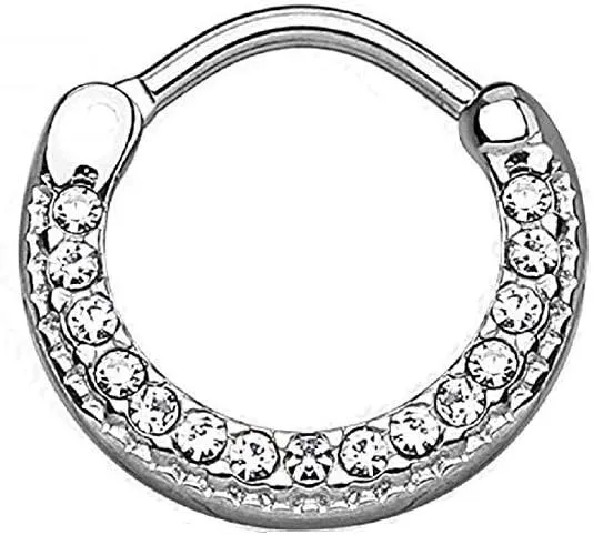 100% Surgical Steel Round TopWildKlass Septum Clickers with Lined Crystals (Sold by Piece)