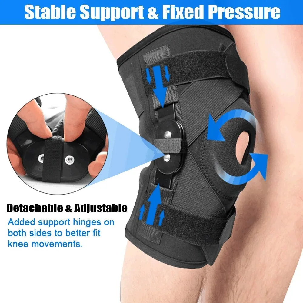 1piece Hinged Knee Brace Support Gel with Removable Dual Side Stabilizers Relieves Arthritis