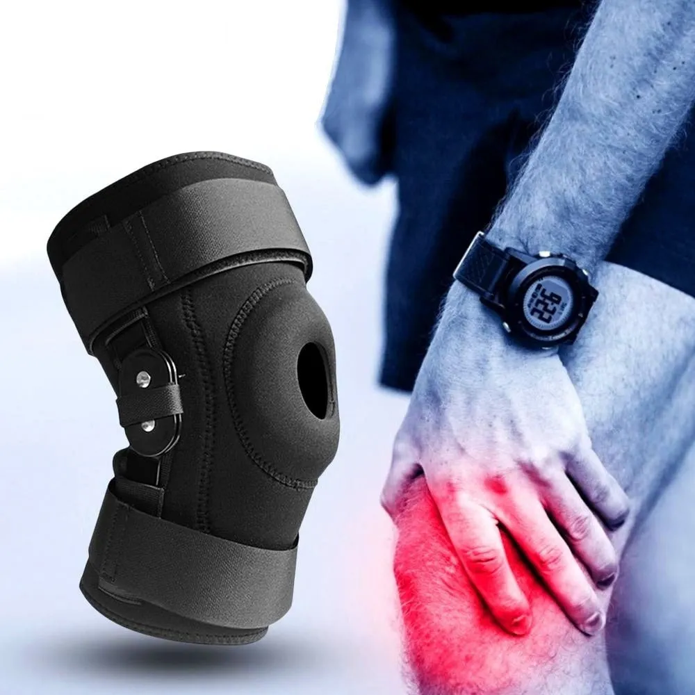 1piece Hinged Knee Brace Support Gel with Removable Dual Side Stabilizers Relieves Arthritis