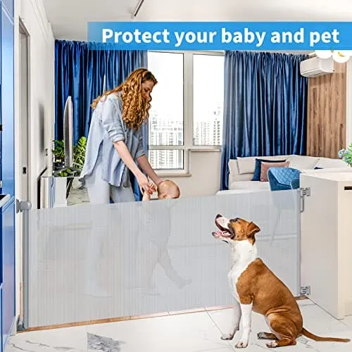 78 Inch Extra Wide Retractable Baby Gate for Large Opening Child Safety Indoor/Outdoor Retractable Mesh 34" Tall for Doorways, Stairs, Hallways, Gray