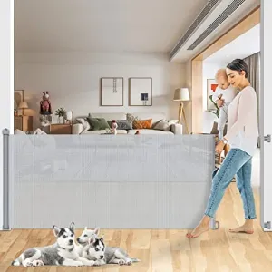 78 Inch Extra Wide Retractable Baby Gate for Large Opening Child Safety Indoor/Outdoor Retractable Mesh 34" Tall for Doorways, Stairs, Hallways, Gray
