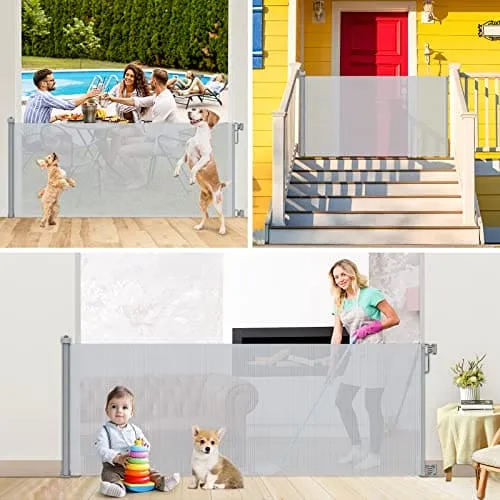 78 Inch Extra Wide Retractable Baby Gate for Large Opening Child Safety Indoor/Outdoor Retractable Mesh 34" Tall for Doorways, Stairs, Hallways, Gray