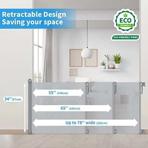 78 Inch Extra Wide Retractable Baby Gate for Large Opening Child Safety Indoor/Outdoor Retractable Mesh 34" Tall for Doorways, Stairs, Hallways, Gray