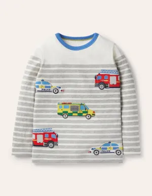 Appliqué Breton T-shirt-Grey Marl/Ivory Vehicles