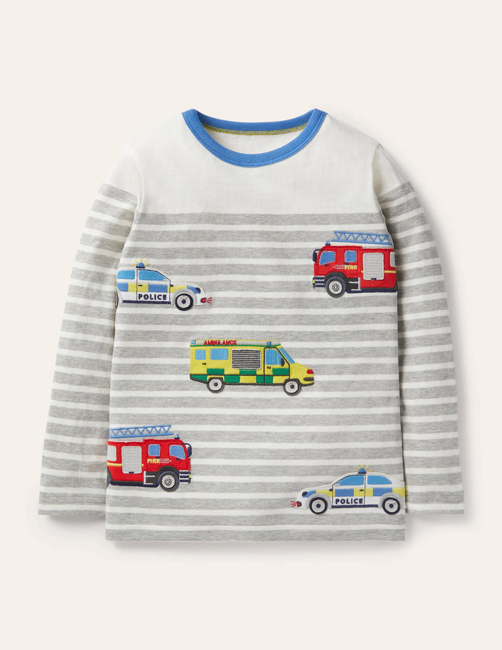 Appliqué Breton T-shirt-Grey Marl/Ivory Vehicles