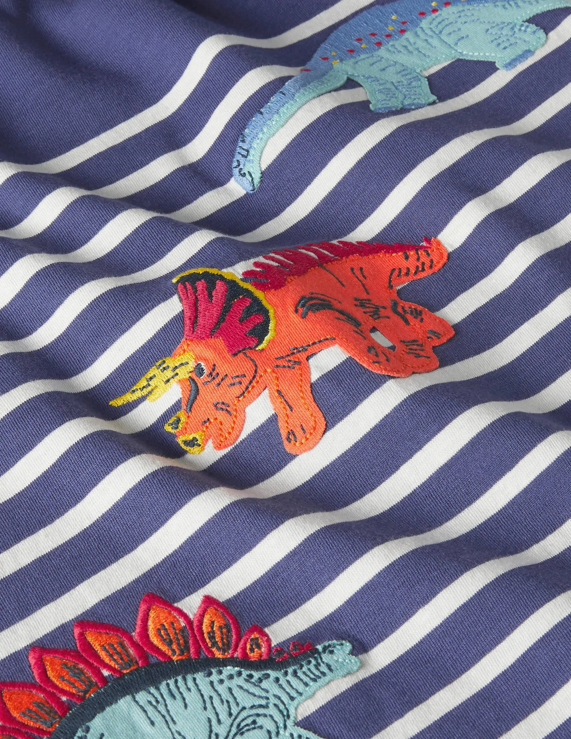 Appliqué Breton T-shirt-Starboard Blue/Ivory Dinos