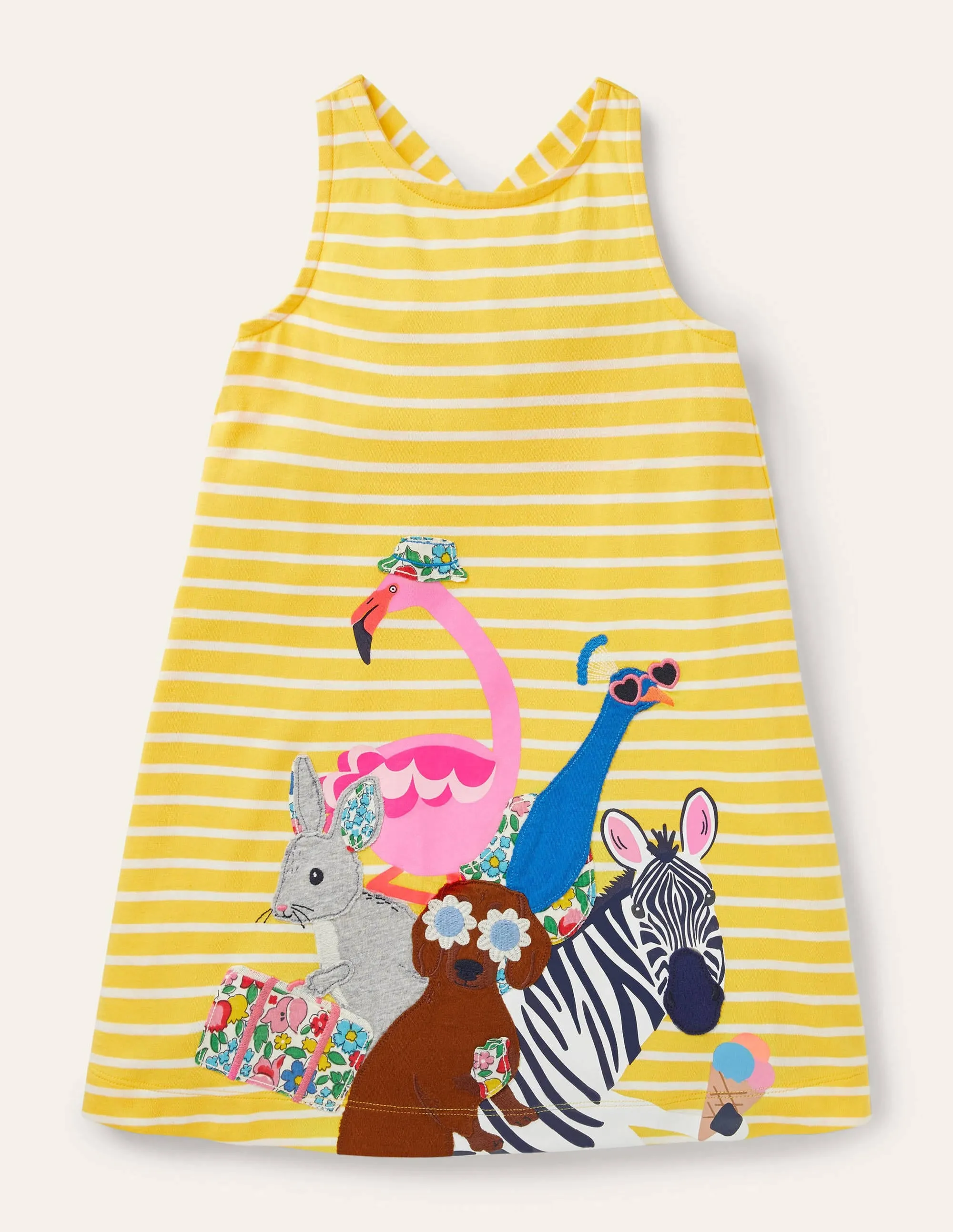 Appliqué Jersey Dress-Daffodil/ Ivory Animals
