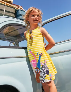 Appliqué Jersey Dress-Daffodil/ Ivory Animals