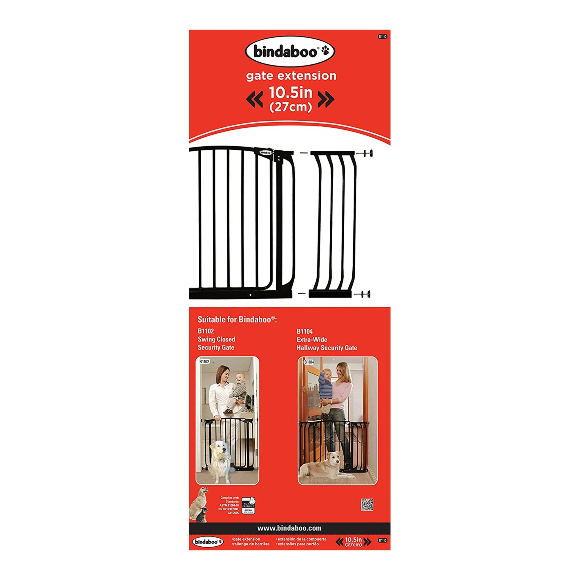 Bindaboo Pet Safety Gate 10.5" Steel Gate Extension, Black, Set of 1 (Open Box)