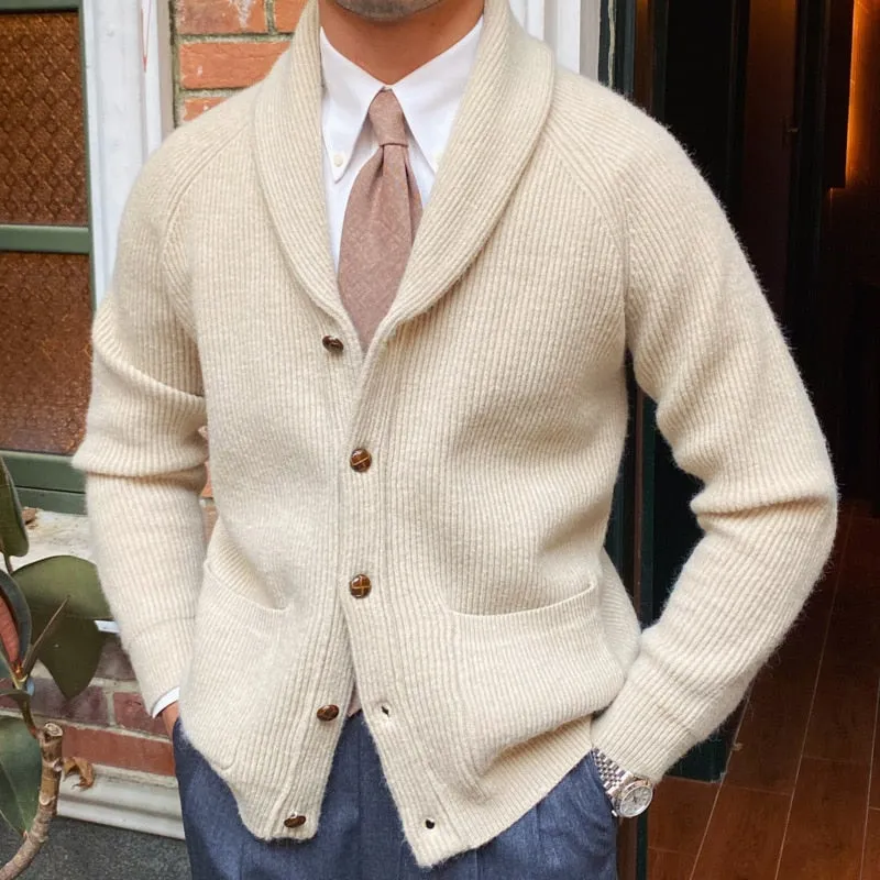 Bonsir Fall lapel Sweater Cardigan Men  Knitting Pocket Sweaters Winter Warm Coat Men Single Breasted Top Cardigan Sexy Pleated Sweater