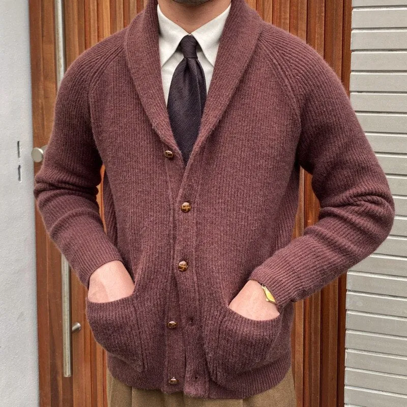 Bonsir Fall lapel Sweater Cardigan Men  Knitting Pocket Sweaters Winter Warm Coat Men Single Breasted Top Cardigan Sexy Pleated Sweater