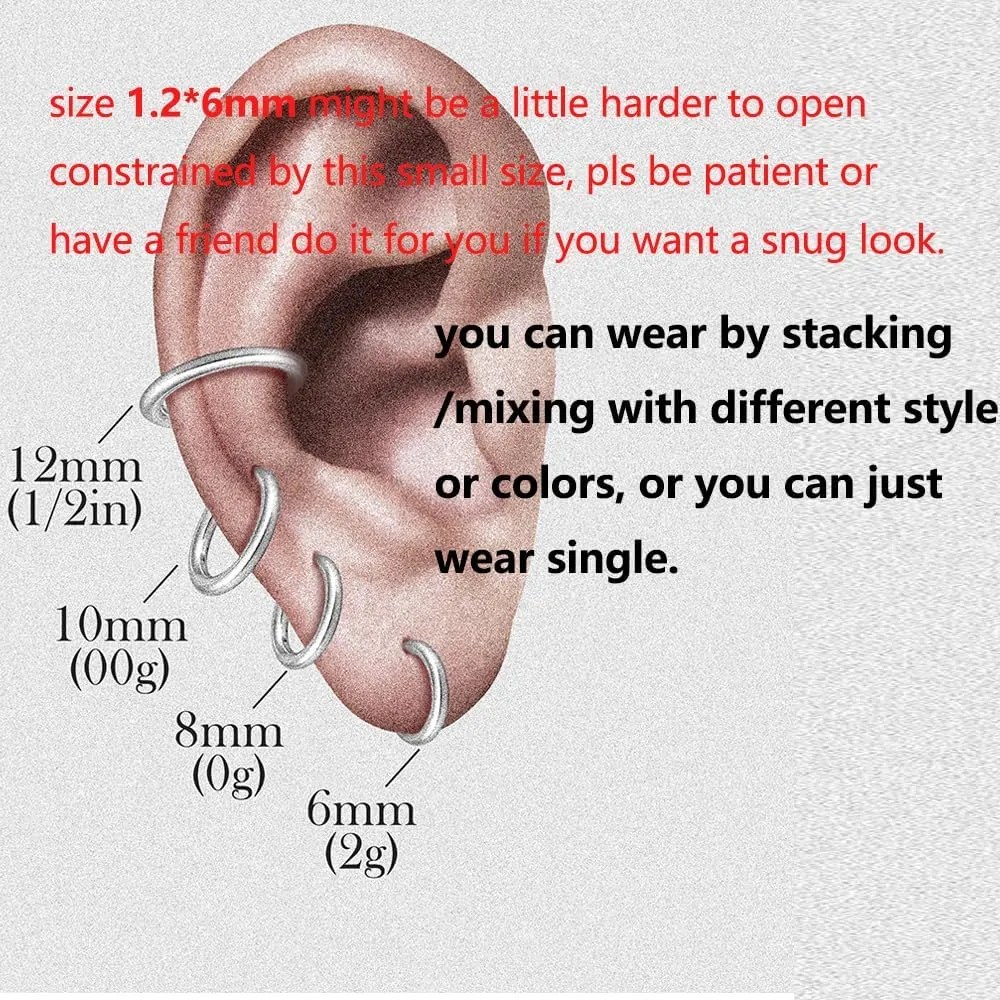 Casvort 10 PCS 16G Seamless Septum Nose Piercing Rings Segment Tragus Hoop Rings 316 Stainless Steel Helix Ring Stack Clickers Ear Plugs Hangers Women Body Jewelry