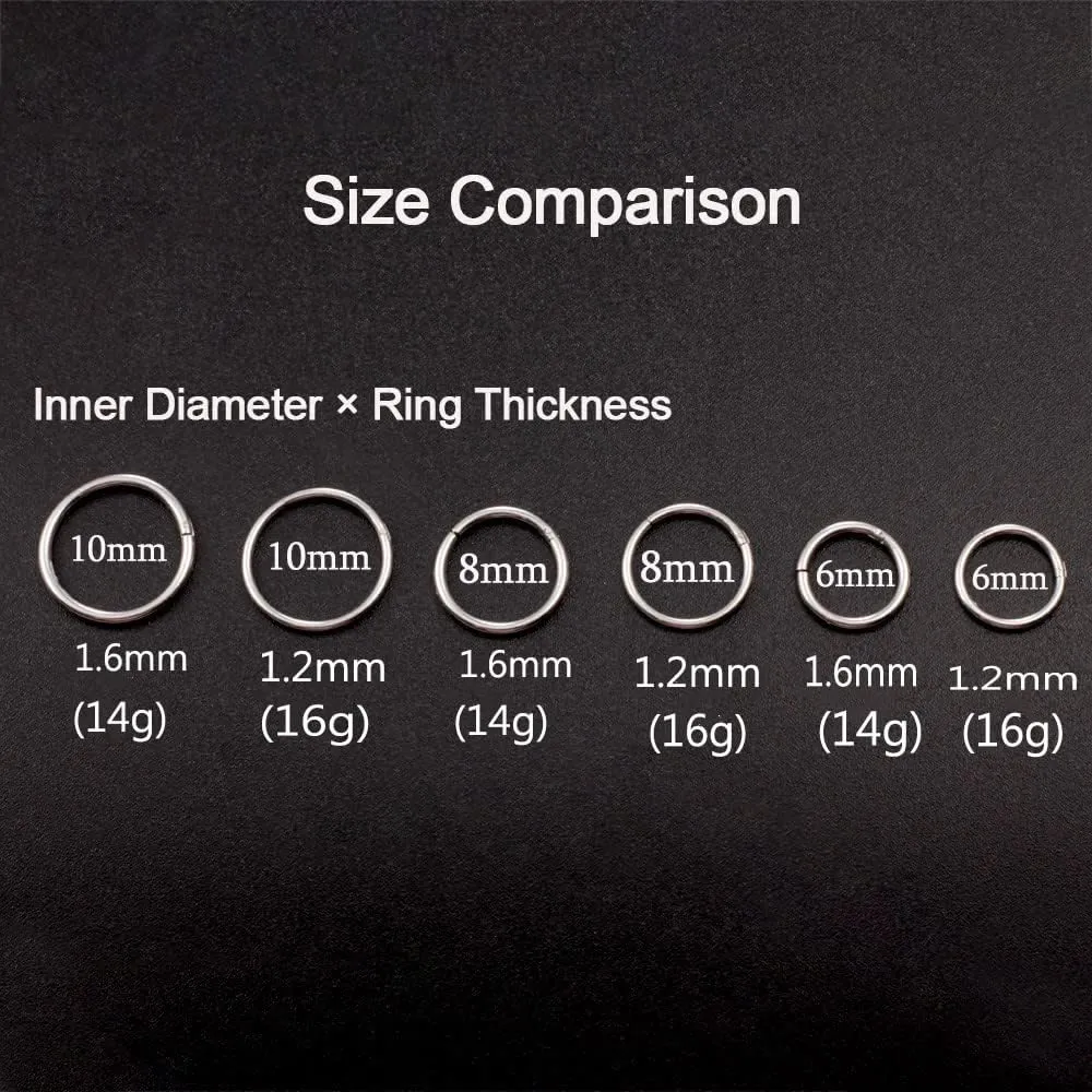 Casvort 10 PCS 16G Seamless Septum Nose Piercing Rings Segment Tragus Hoop Rings 316 Stainless Steel Helix Ring Stack Clickers Ear Plugs Hangers Women Body Jewelry