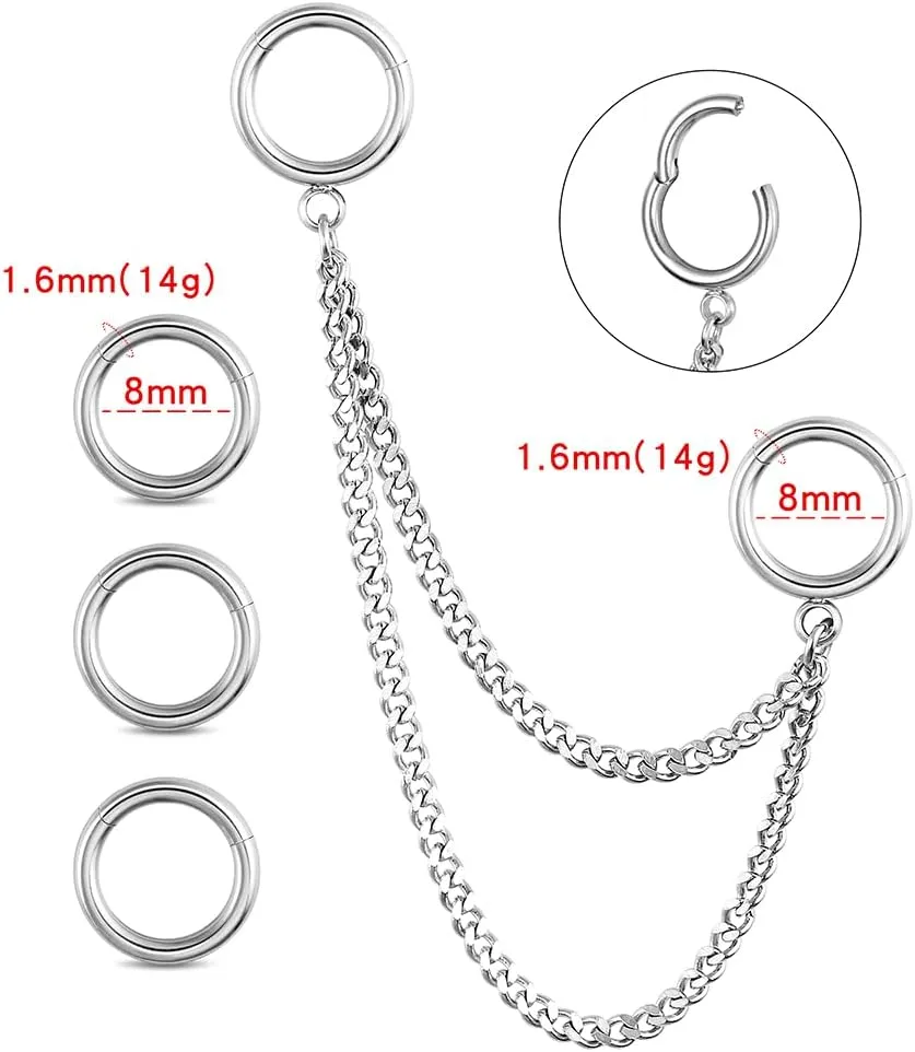 Casvort 14G Seamless Septum Piercing Rings Segment Tragus Hoop Rings 316 Surgical Stainless Steel Helix Ring Stacks for Stretched Ear Lobe Clickers Ear Hangers Body Jewelry