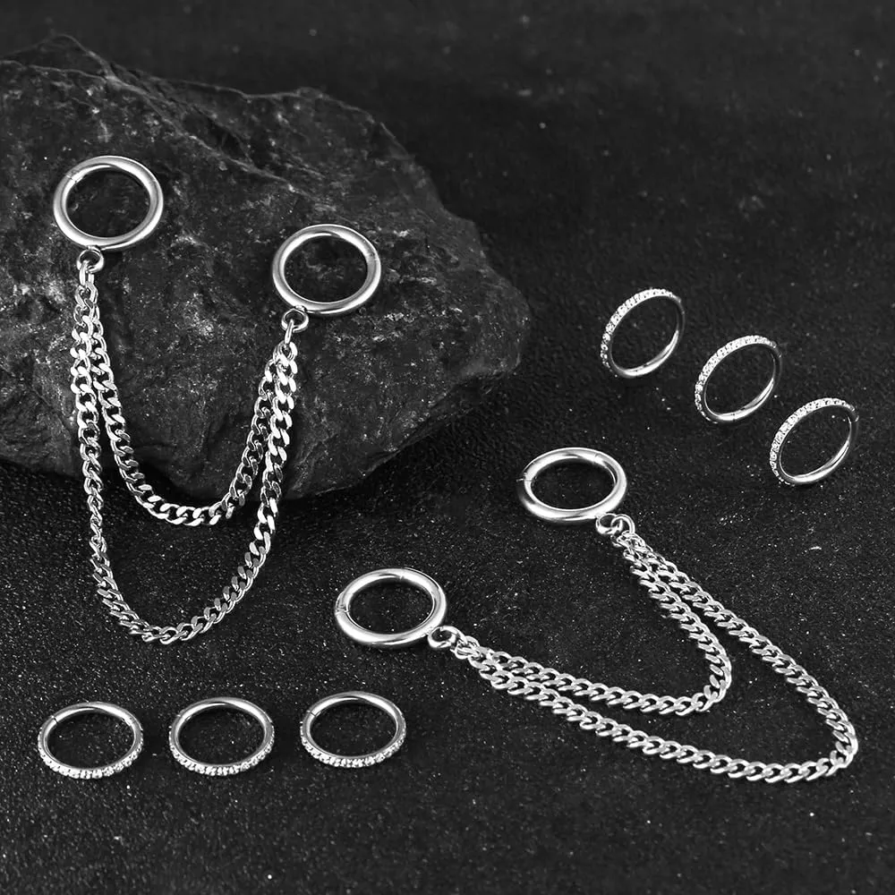 Casvort 14G Seamless Septum Piercing Rings Segment Tragus Hoop Rings 316 Surgical Stainless Steel Helix Ring Stacks for Stretched Ear Lobe Clickers Ear Hangers Body Jewelry