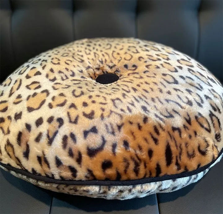 Leopard Print Velvet Round Pillow by Sourpuss