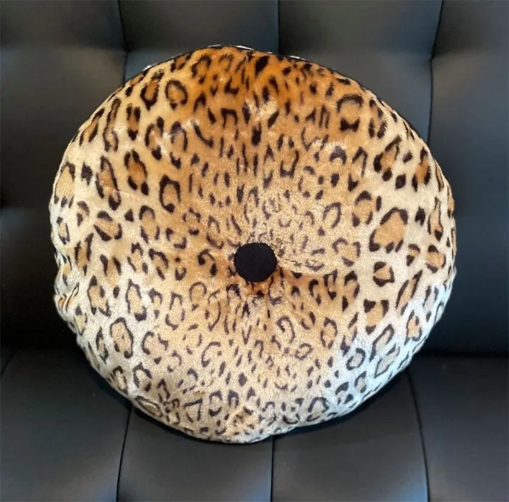 Leopard Print Velvet Round Pillow by Sourpuss