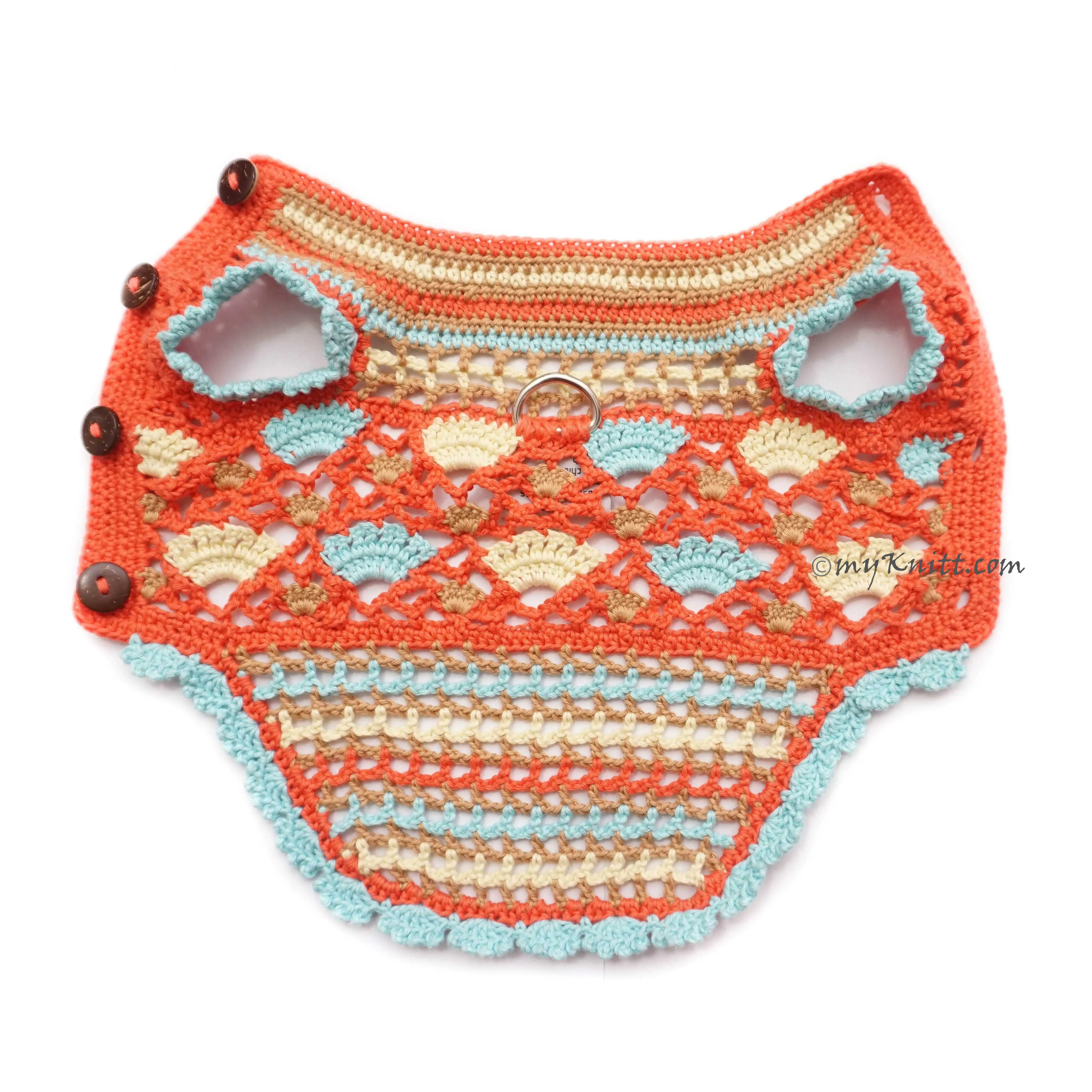 Orange Bohemian Dog Clothes Crochet Net, Lightweight Pet Clothing Custom DF213 Myknitt