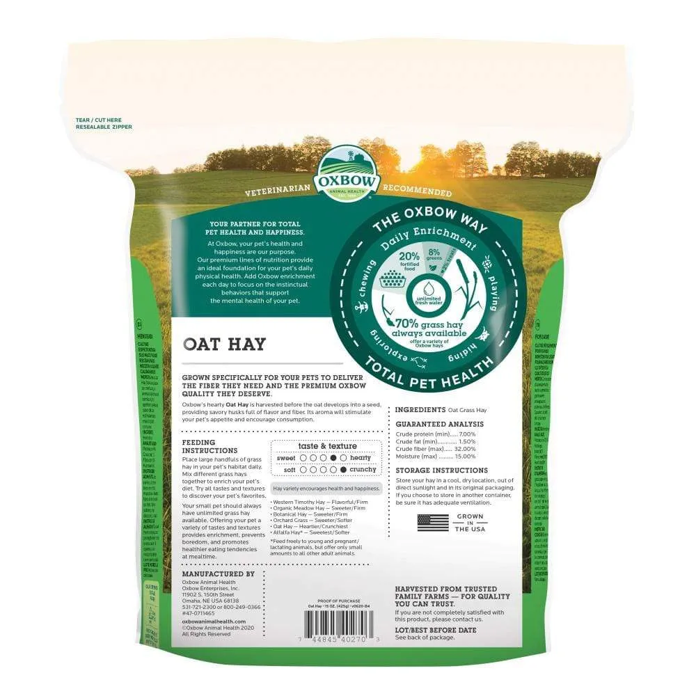 Oxbow Animal Health All Natural Oat Hay for Rabbits Guinea Pigs, Chinchillas, Hamsters & Gerbils
