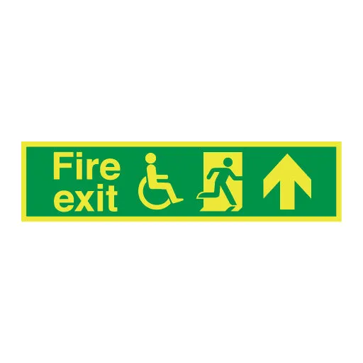Photoluminescent Disabled Fire Exit and Refuge Signs - Arrow Right Up