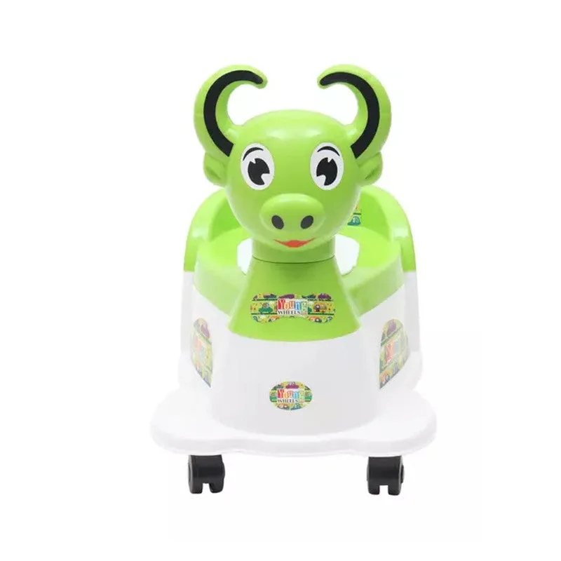 Scooter Shape Green Buffalo Musical Potty Seat Training with Easy Grip Handles, Wheels, Non-toxic Material Comfortable Backseat