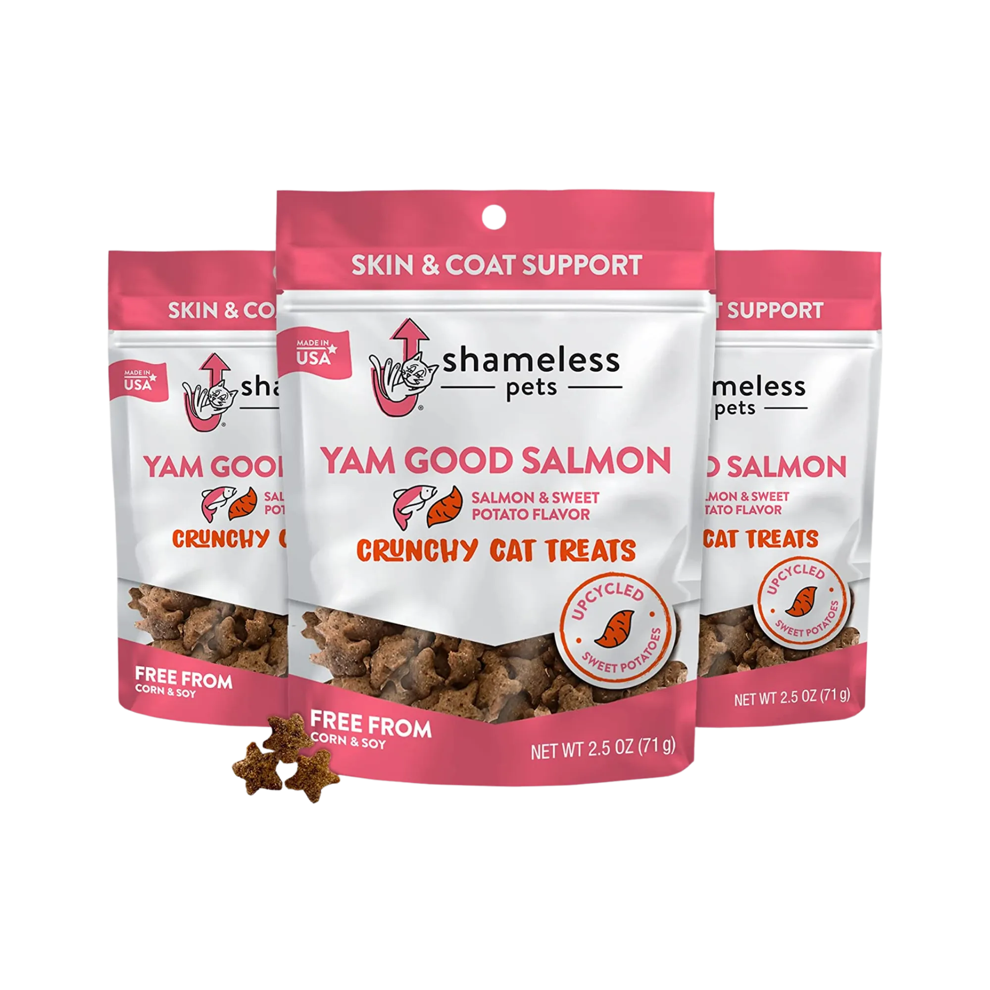 Shameless Pets Crunchy Yam Good Salmon Cat Treats, 2.5oz