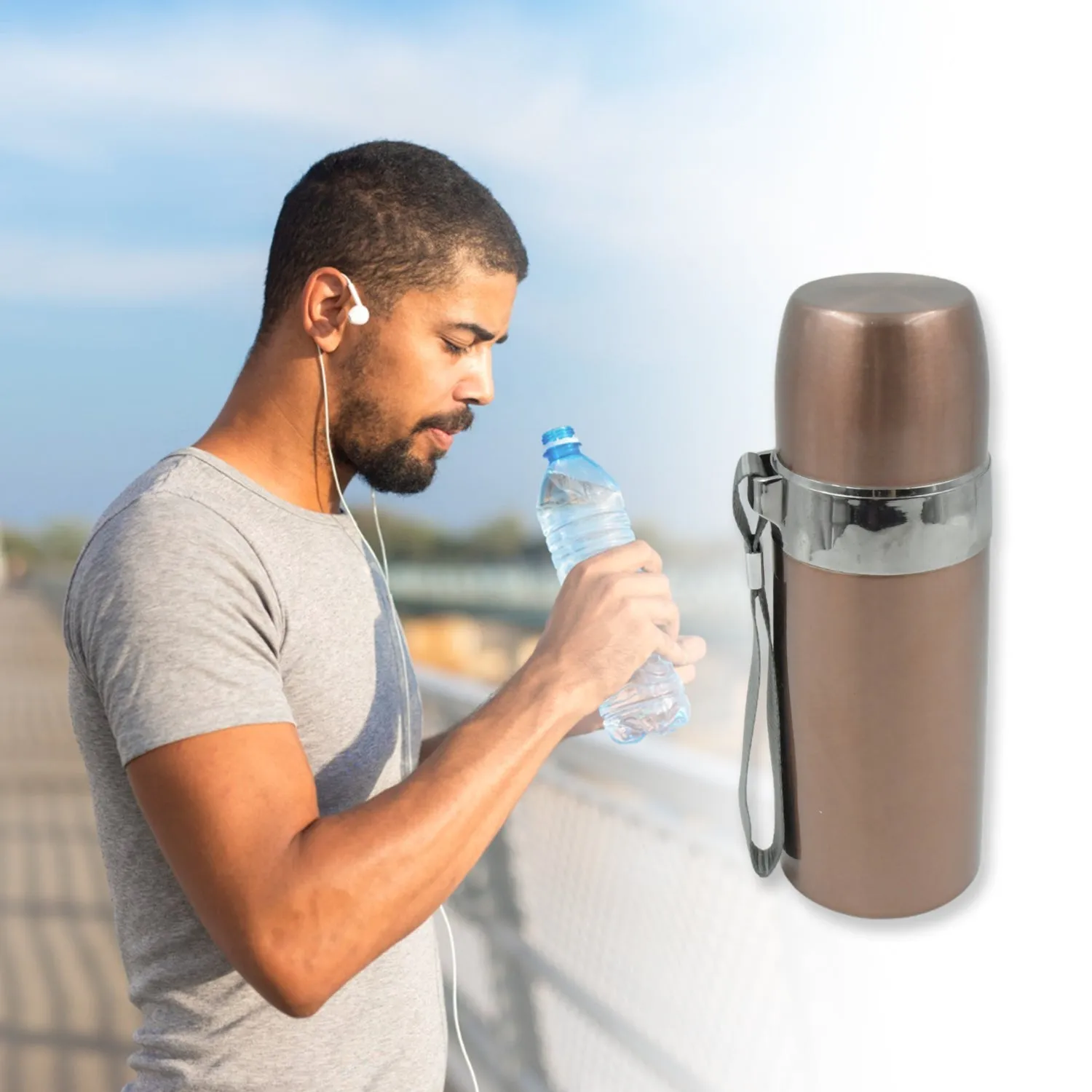 Stainless Steel Vacuum Thermos Flask, Drinking Bottles, Portable Travel Cup, with Cup Lid  Thermos for Hot & Cold Drinks or Food-Thermos for Travel, FOR OFFICE/GYM/SCHOOL (400ML)