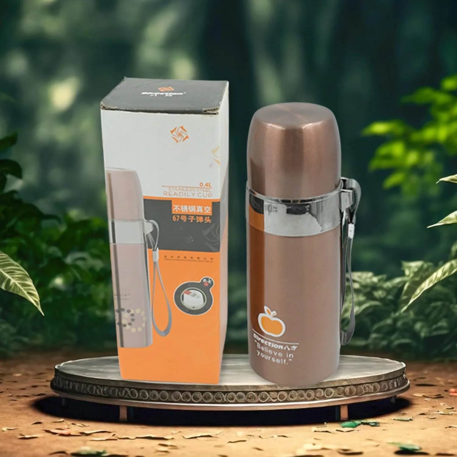 Stainless Steel Vacuum Thermos Flask, Drinking Bottles, Portable Travel Cup, with Cup Lid  Thermos for Hot & Cold Drinks or Food-Thermos for Travel, FOR OFFICE/GYM/SCHOOL (400ML)
