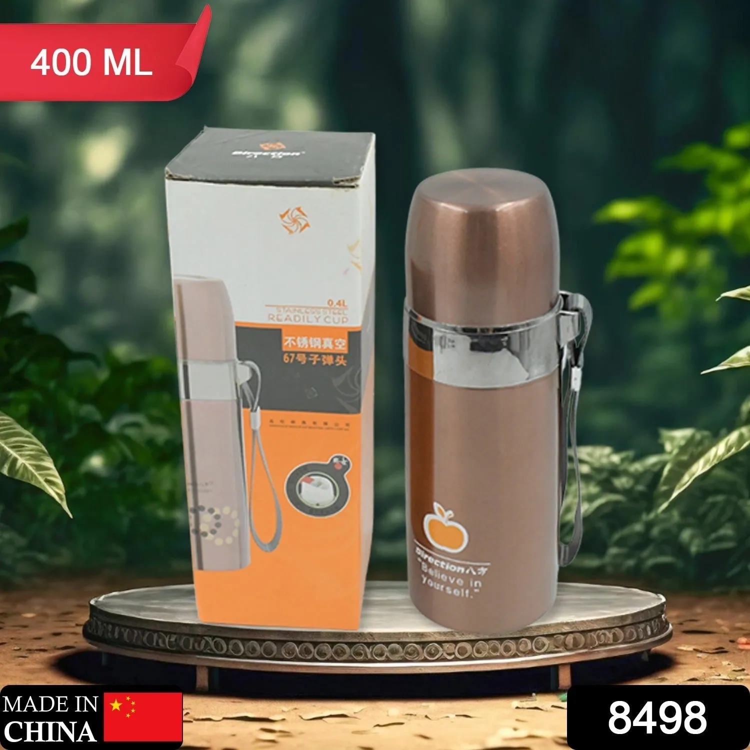 Stainless Steel Vacuum Thermos Flask, Drinking Bottles, Portable Travel Cup, with Cup Lid  Thermos for Hot & Cold Drinks or Food-Thermos for Travel, FOR OFFICE/GYM/SCHOOL (400ML)