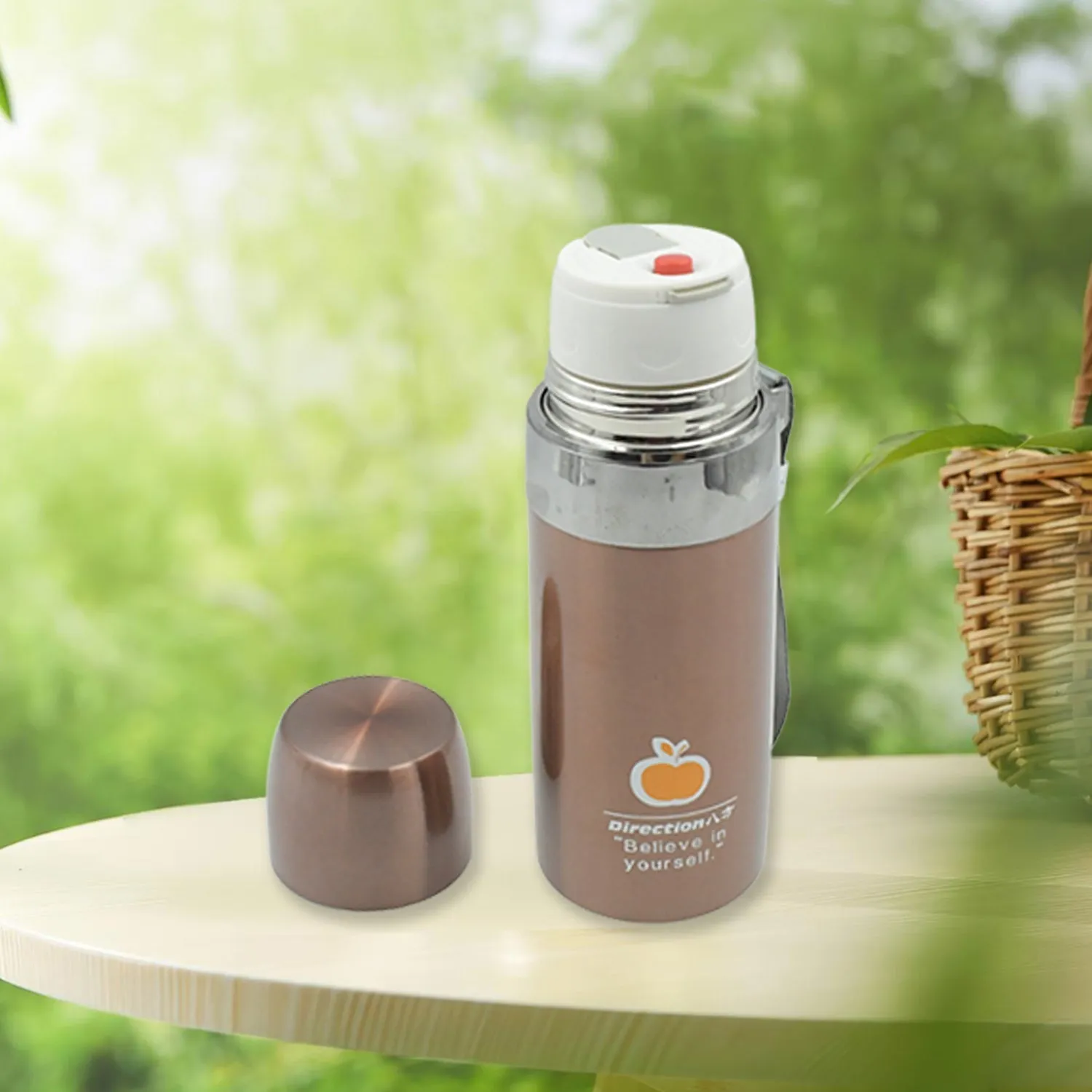 Stainless Steel Vacuum Thermos Flask, Drinking Bottles, Portable Travel Cup, with Cup Lid  Thermos for Hot & Cold Drinks or Food-Thermos for Travel, FOR OFFICE/GYM/SCHOOL (400ML)