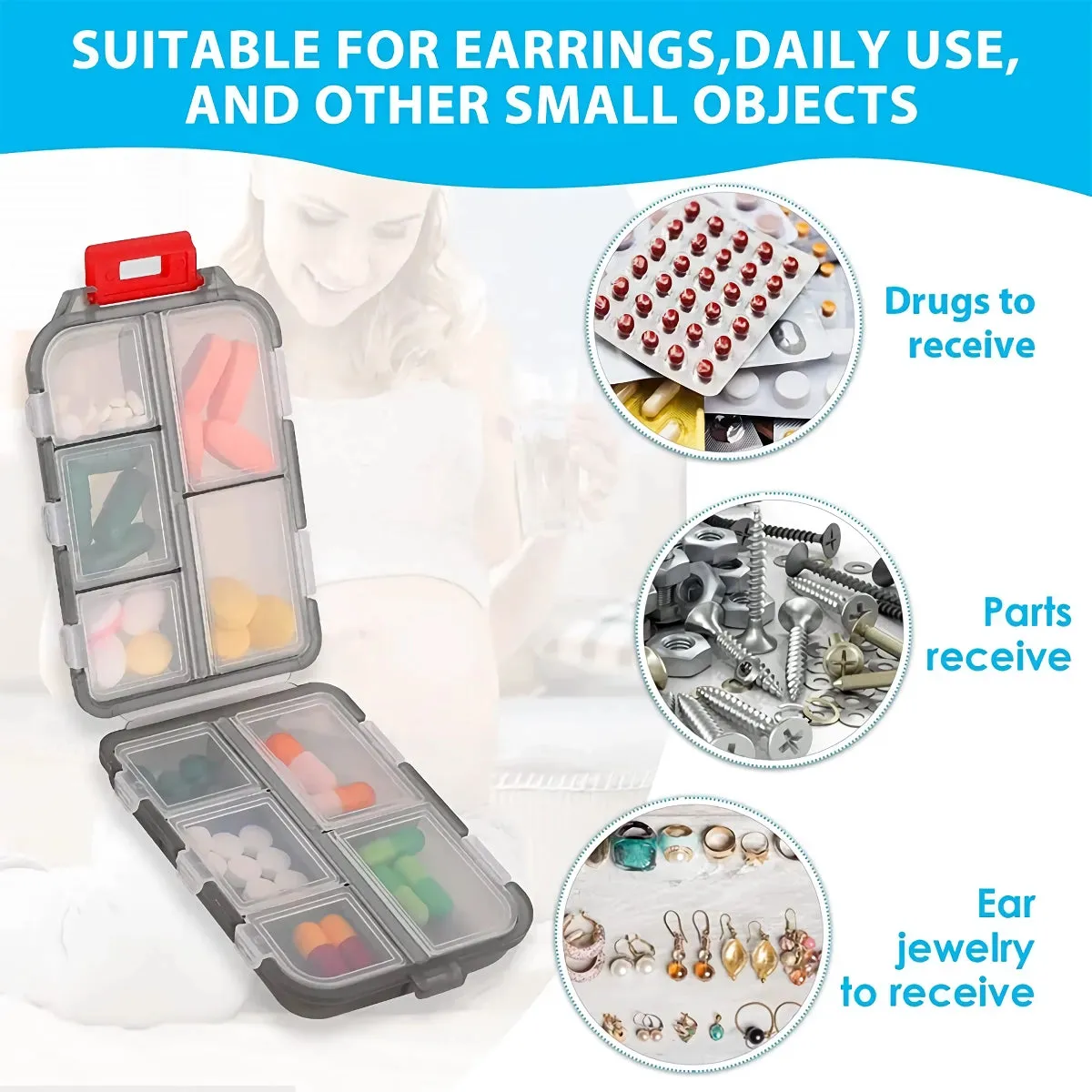 Travel Pill Organizer Pocket Portable Pill Case with 10 Compartments