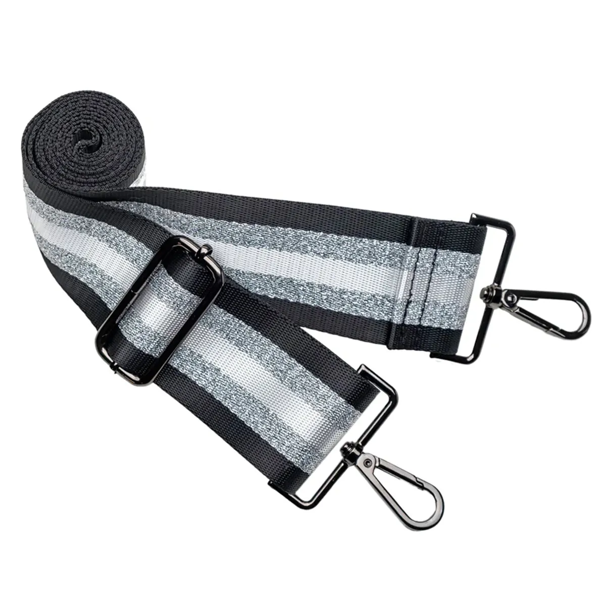 Wanderfull Water Bottle Bag Black Patent & Striped Strap Carrier Puffer Tote Quilted Handbag Sling Crossbody