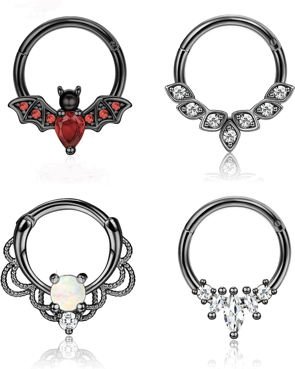 YACHY 1Pcs 16G Septum Ring for Women Men 316L Surgical Stainless Steel Lip Nipple Rings Cute Bat Nose Ring Hinged Segment Hoop Rings CZ Daith Earrings Rook Helix Tragus Cartilage Piercing Jewelry