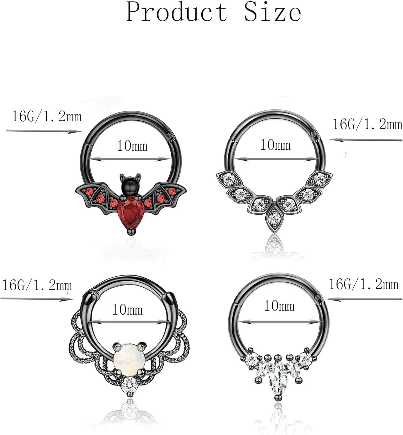 YACHY 1Pcs 16G Septum Ring for Women Men 316L Surgical Stainless Steel Lip Nipple Rings Cute Bat Nose Ring Hinged Segment Hoop Rings CZ Daith Earrings Rook Helix Tragus Cartilage Piercing Jewelry