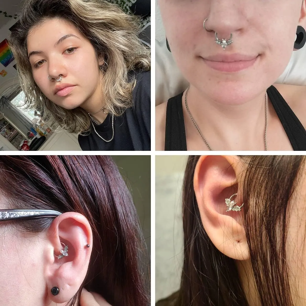 YACHY 1Pcs 16G Septum Ring for Women Men 316L Surgical Stainless Steel Lip Nipple Rings Cute Bat Nose Ring Hinged Segment Hoop Rings CZ Daith Earrings Rook Helix Tragus Cartilage Piercing Jewelry