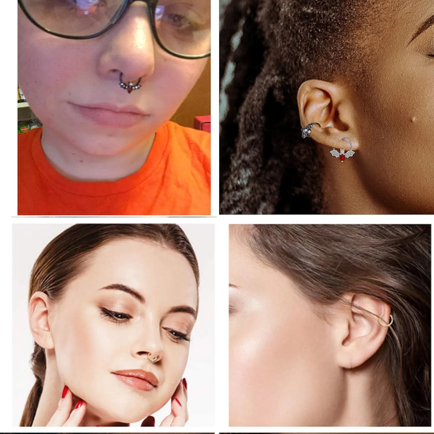 YACHY 1Pcs 16G Septum Ring for Women Men 316L Surgical Stainless Steel Lip Nipple Rings Cute Bat Nose Ring Hinged Segment Hoop Rings CZ Daith Earrings Rook Helix Tragus Cartilage Piercing Jewelry